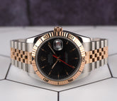 Rolex 36mm Datejust Turnograph Black Dial Steel Rose Gold Mens Watch 116261